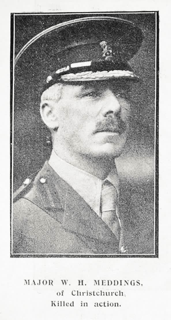 Major W H Meddings of Christchurch, killed in action, 1917