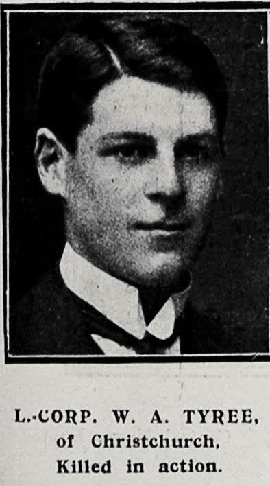 L-Corp W A Tyree of Christchurch, killed in action, 1917