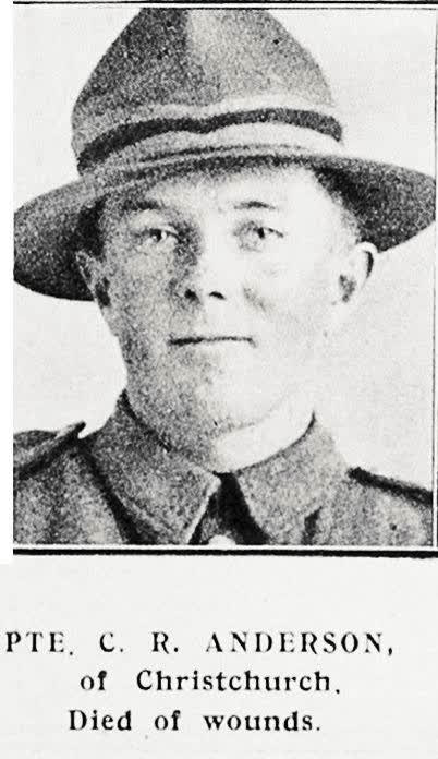 Pte C R Anderson of Christchurch, died of wounds, 1917