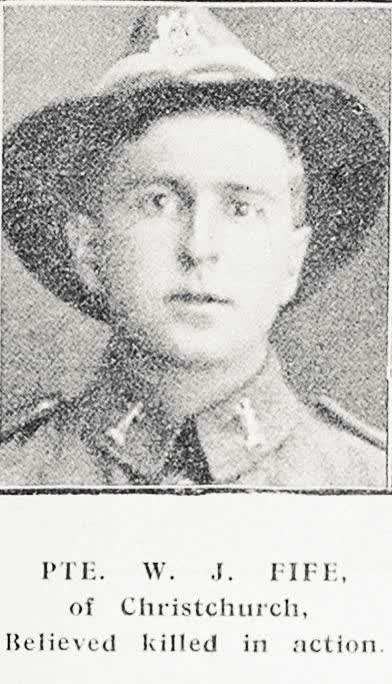 Pte W J Fife of Christchurch, believed killed in action, 1917