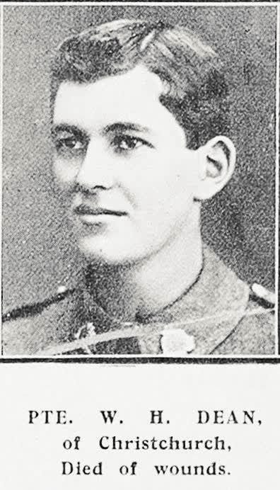 Pte W H Dean of Christchurch, died of wounds, 1917