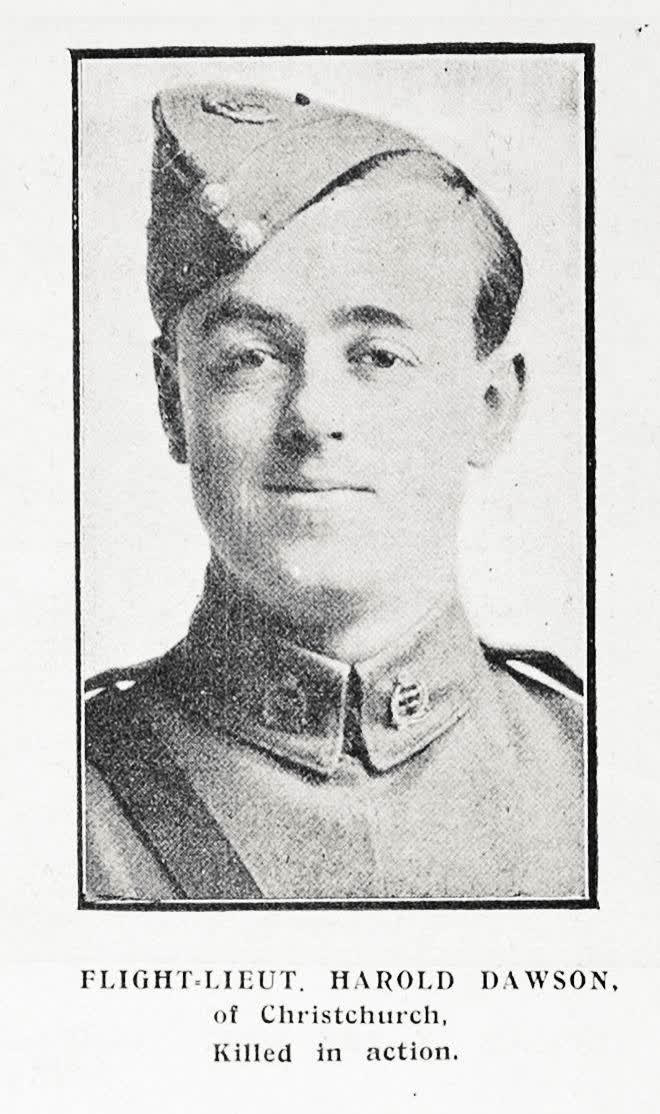 Flight Lieut Harold Dawson of Christchurch, killed in action, 1917