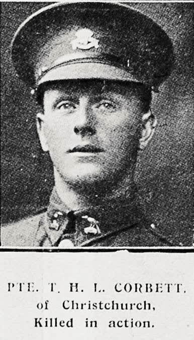 Pte T H L Corbett of Christchurch, killed in action, 1917