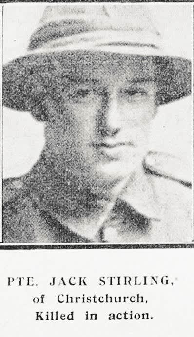 Pte Jack Stirling of Christchurch, killed in action, 1917