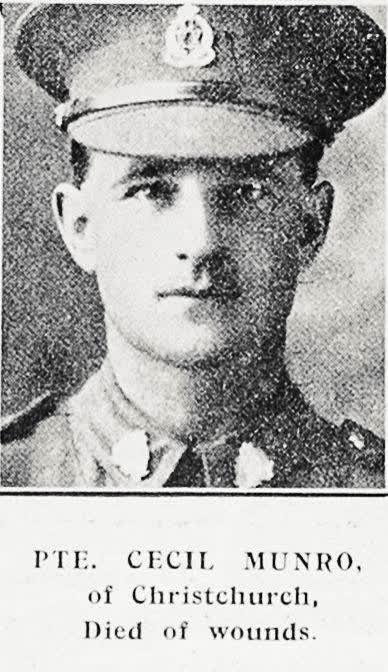 Pte Cecil Munro of Christchurch, died of wounds, 1917