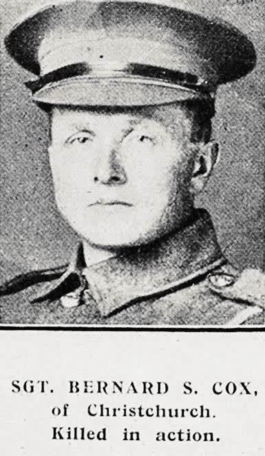 Sgt. Bernard S. Cox, of Christchurch, killed in action, 1918