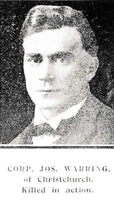 Corp. Jos. Warring, of Christchurch, killed in action, 1918