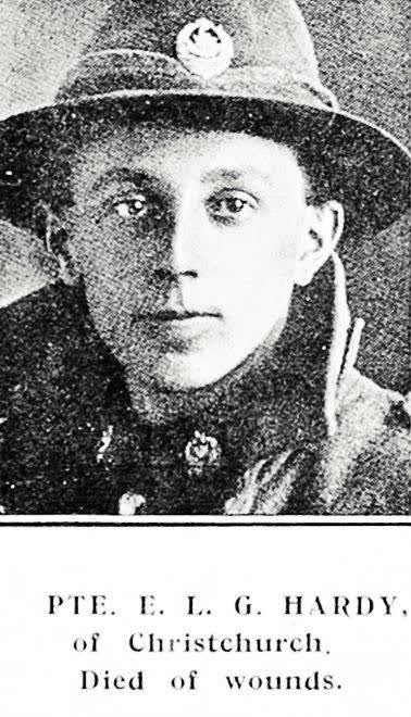 Pte. E. L. G. Hardy, of Christchurch. Died of wounds, 1918