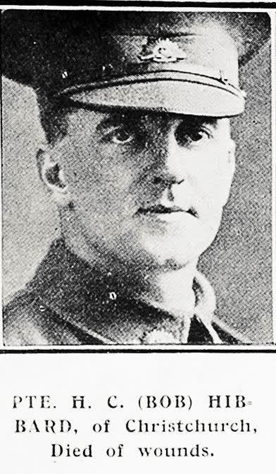 Pte. H. C. (Bob) Hibbard, of Christchurch. Died of wounds, 1918