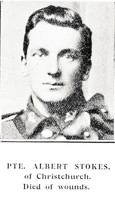 Pte. Albert Stokes, of Christchurch. Died of wounds, 1918