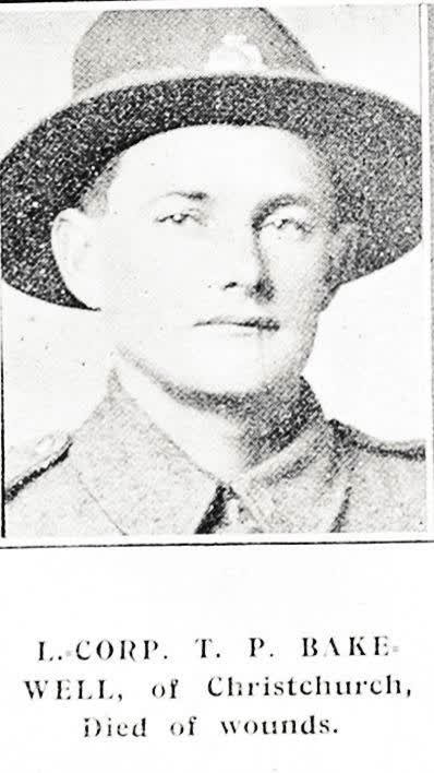 L. Corp. T. P. Bakewell, of Christchurch. Died of wounds, 1918