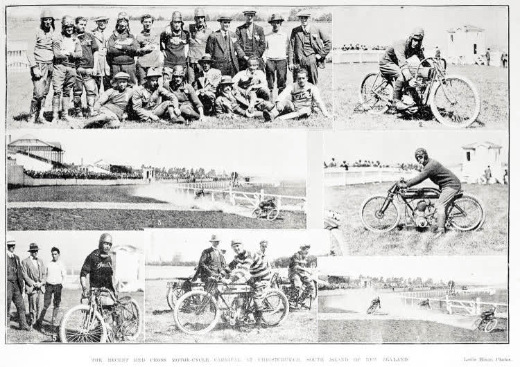 The recent Red Cross motor-cycle carnival at Christchurch, South Island of New Zealand, 1918