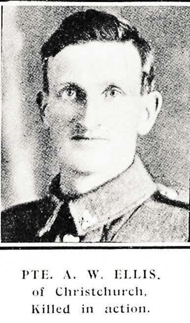 Pte. A. W. Ellis, of Christchurch, killed in action, 1918