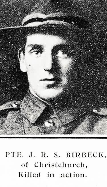 Pte. J. R. S. Birbeck, of Christchurch, killed in action, 1918