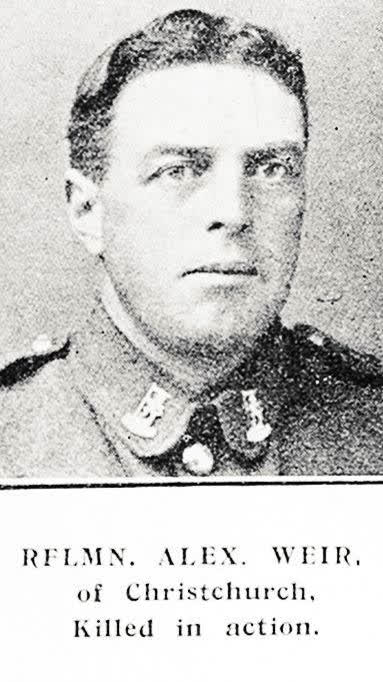 Rflmn. Alex. Weir, of Christchurch, killed in action, 1918