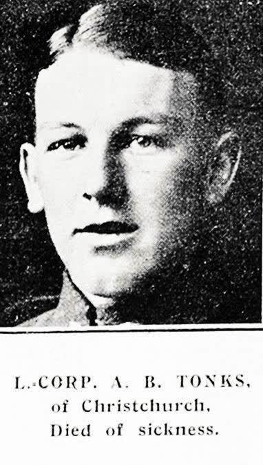 L. Corp. A. B. Tonks, of Christchurch, Died of sickness, 1918