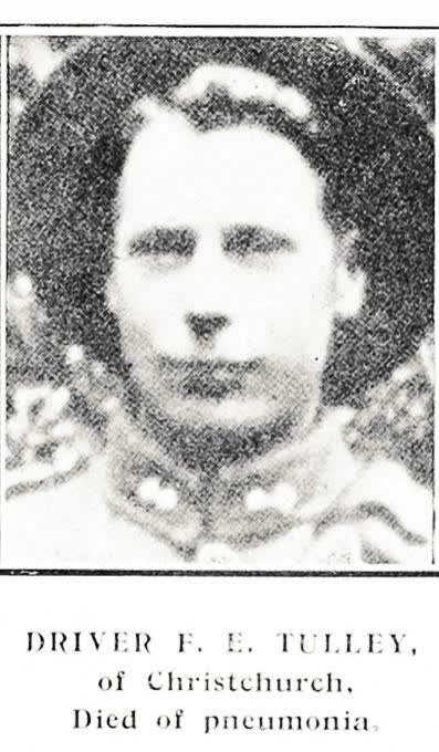 Driver F. E. Tulley, of Christchurch, Died of pneumonia, 1918