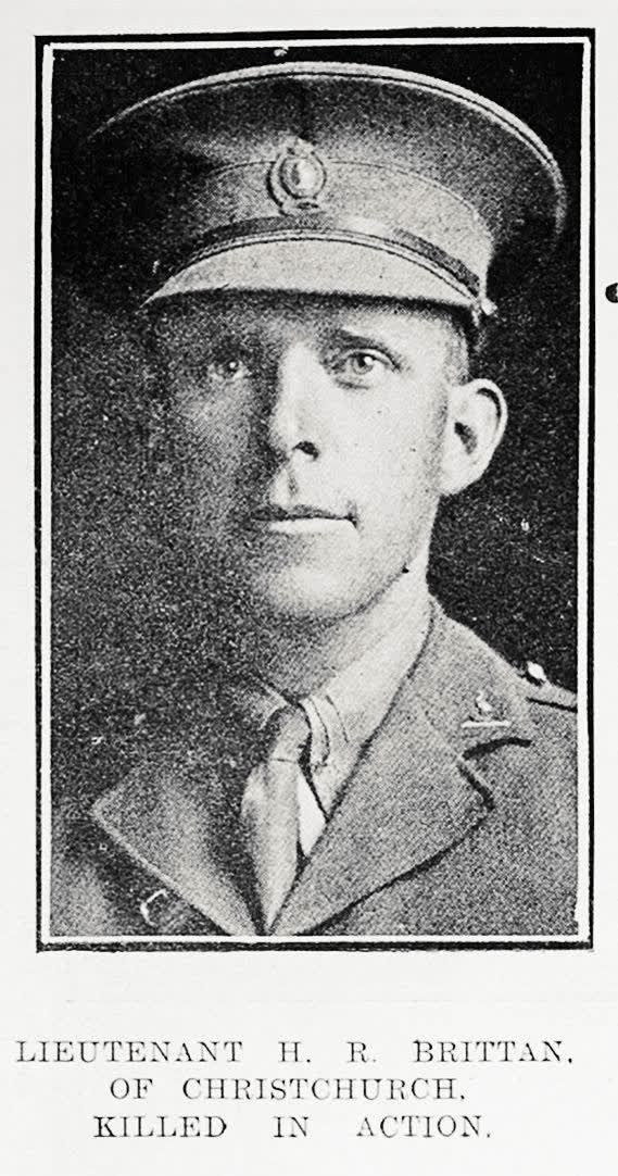Lieutenant H. R. Brittan, of Christchurch, killed in action, 1918
