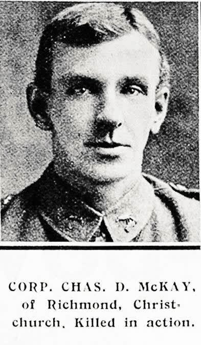 Corp. Chas. D. McKay, of Richmond, Christchurch, killed in action, 1918