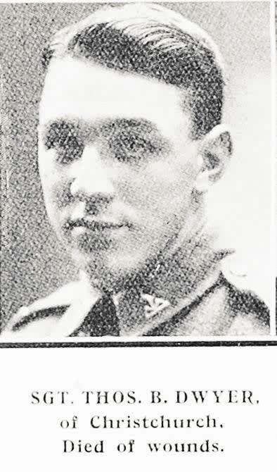 Sgt. Thos. B. Dwyer, of Christchurch, died of wounds, 1918