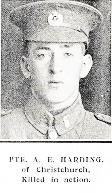 Pte. A. E. Harding, of Christchurch, killed in action, 1918