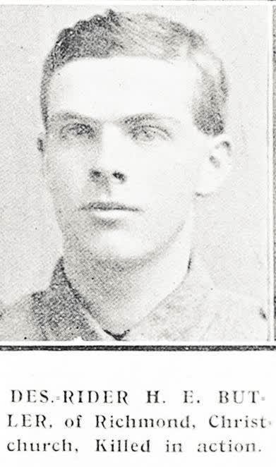 Des. Rider H. E. Butler, of Richmond, Christchurch, killed in action, 1918