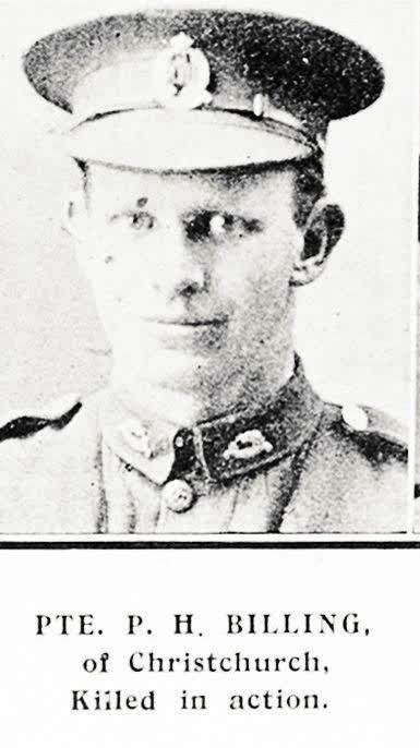 Pte. P. H. Billing, of Christchurch, killed in action, 1918