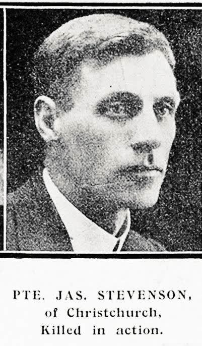 Pte. Jas. Stevenson, of Christchurch, killed in action, 1918