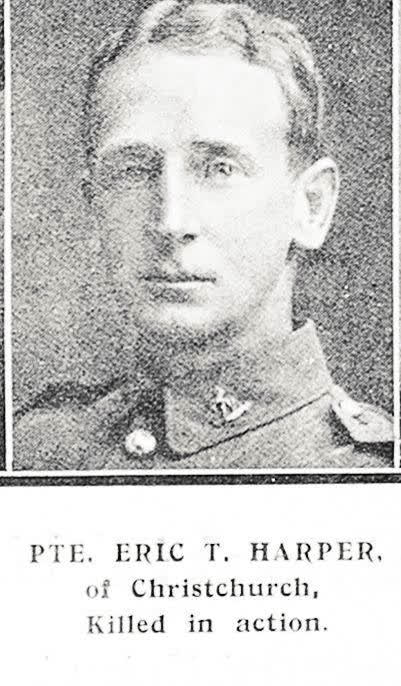 Pte. Eric T. Harper, of Christchurch, killed in action, 1918