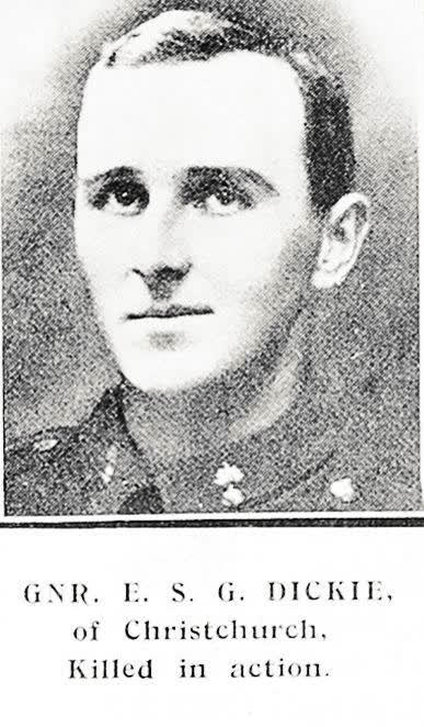 Gnr E S G Dickie, of Christchurch, killed in action, 1918
