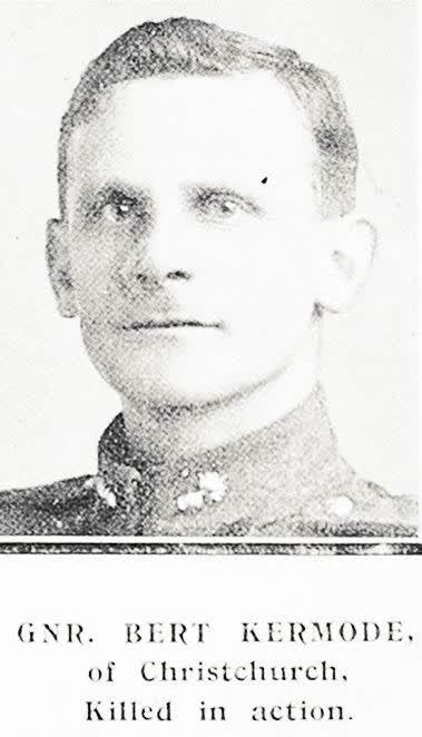 Gnr. Bert Kermode, of Christchurch, killed in action, 1918