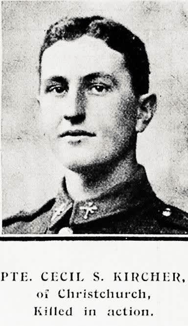 Pte. Cecil S. Kircher, of Christchurch, killed in action, 1918