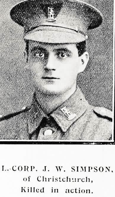 L. -Corp. J. W. Simpson, of Christchurch, killed in action, 1918
