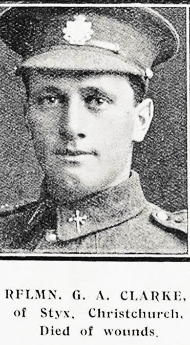 Rflmn. G. A. Clarke, of Styx. Christchurch, died of wounds, 1918