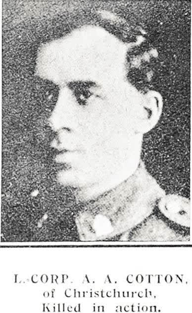 L. Corp. A. A. Cotton, of Christchurch, killed in action, 1918