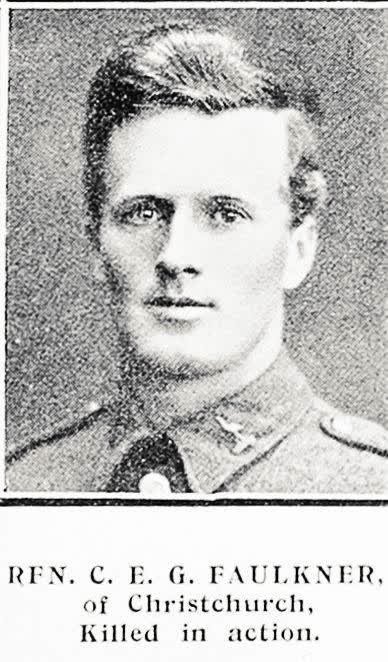 Rfn. C. E. G. Faulkner, of Christchurch, killed in action, 1918