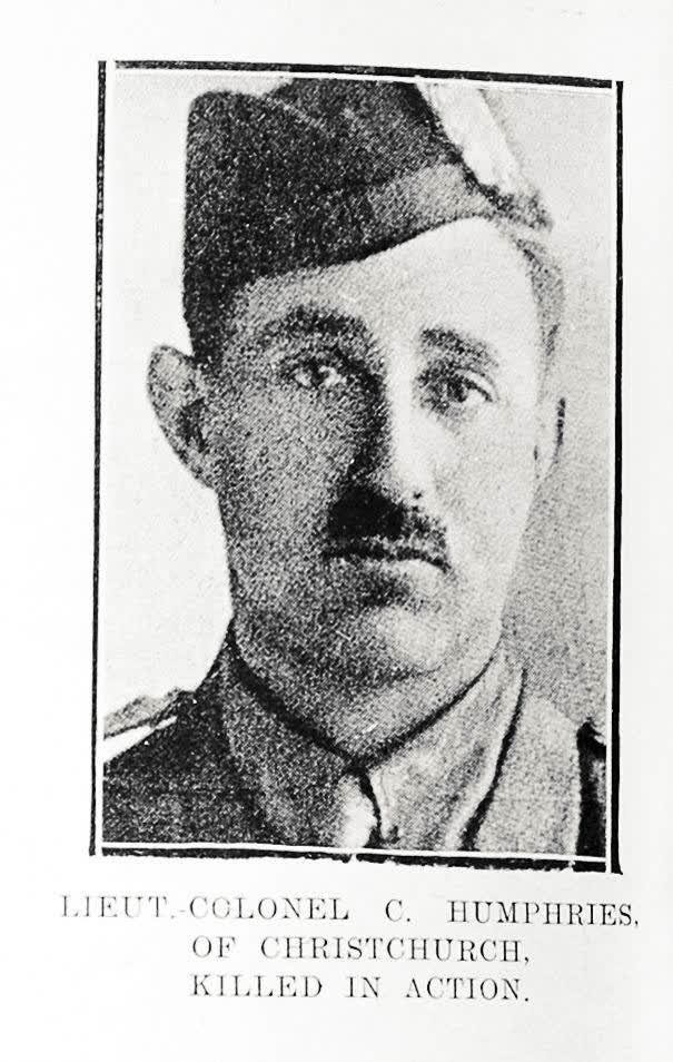 Lieutenant Colonel C. Humphries, of Christchurch, killed in action, 1918