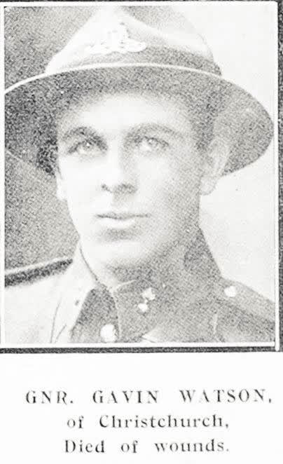 Gnr. Gavin Watson, of Christchurch, died of wounds, 1918