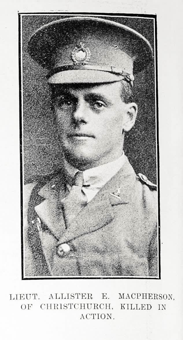 Lieut. Allister E. Macpherson, of Christchurch, killed in action, 1918