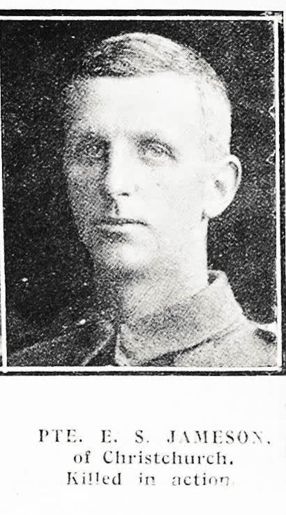 Pte. E. S. Jameson, of Christchurch, killed in action, 1918