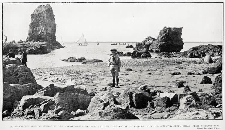 An attractive seaside resort in the South Island of New Zealand the beach at Sumner which is situated seven miles from Christchurch, 1919