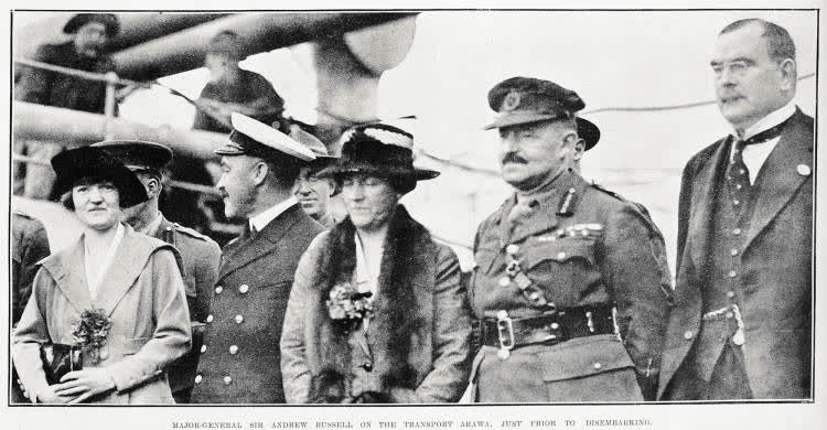 Major-General Sir Andrew Russell on the transport Arawa, just prior to disembarking, 1919