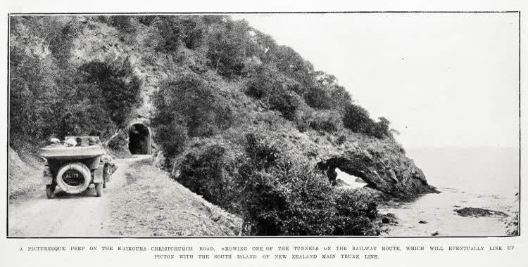 A picturesque peep on the Kaikoura-Christchurch road, 1919