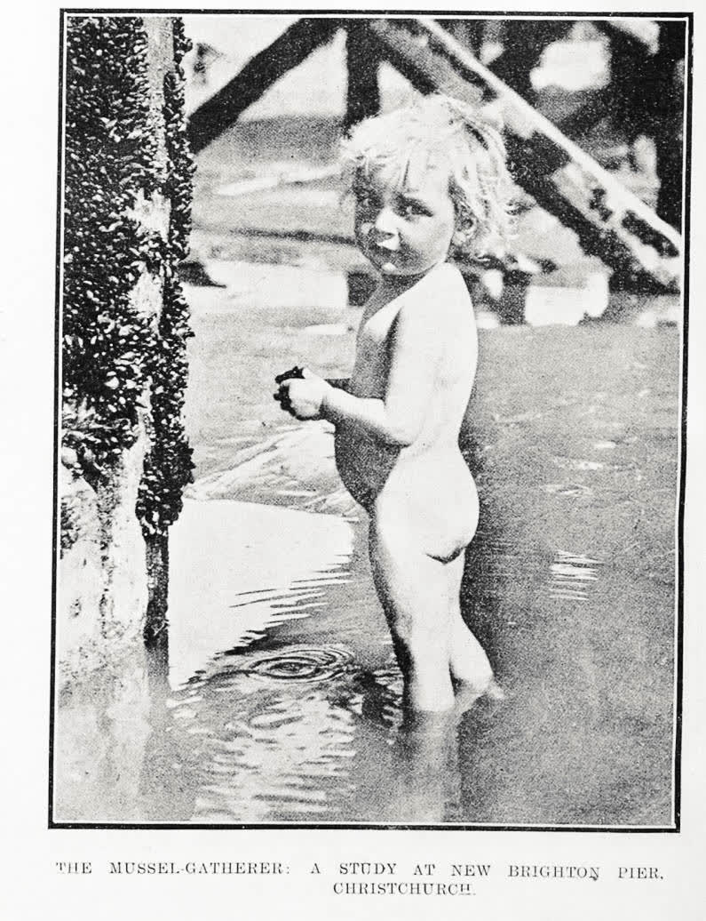 The mussel-gatherer: a study at New Brighton pier, Christchurch, 1919