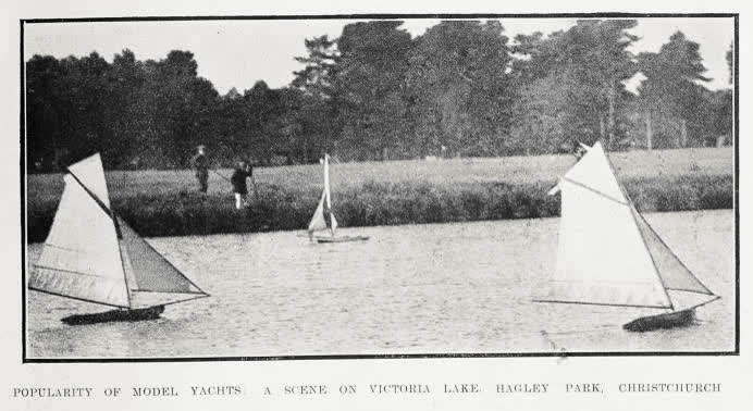 Popularity of model yachts: a scene on Victoria Lake, Hagley Park, Christchurch, 1919