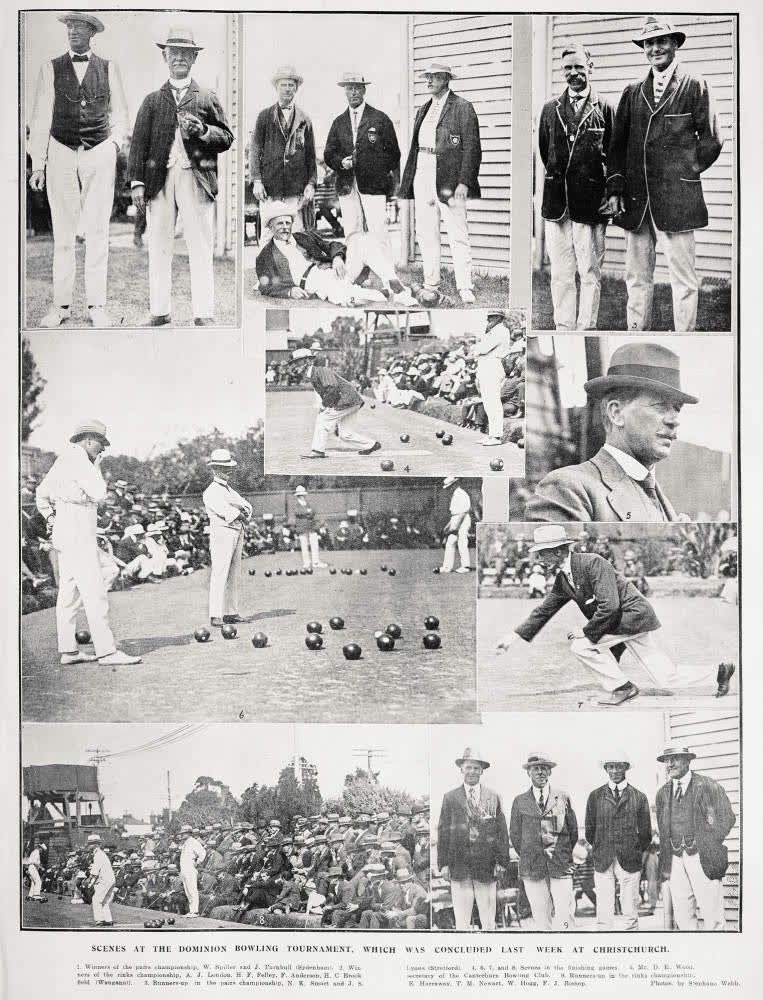 Scenes at the Dominion Bowling Tournament, which was concluded last week at Christchurch, 1920