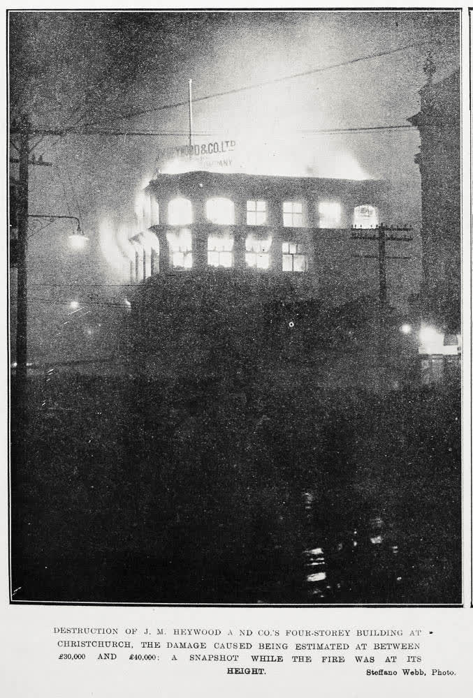 Destruction of J. M. Heywood and Co.'s four-storey building at Christchurch, 1921