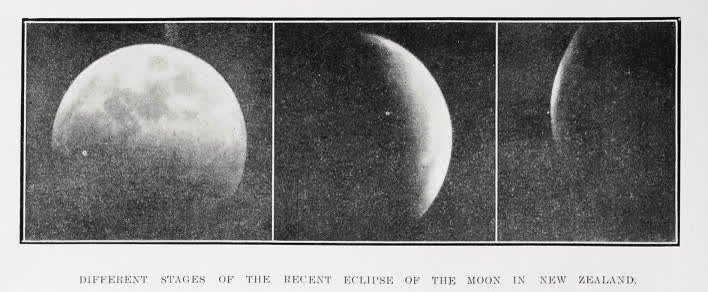 Different stages of an eclipse of the moon seen in New Zealand, 1921
