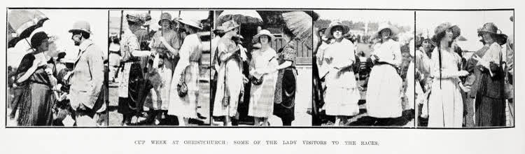 Cup week at Christchurch: some of the lady visitors to the races, 1921