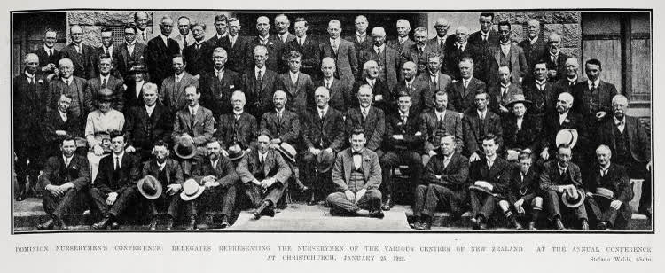 Dominion Nurserymen's Conference: delegates representing the nurserymen of the various centres of New Zealand at the annual conference at Christchurch, January 25, 1922, 1922